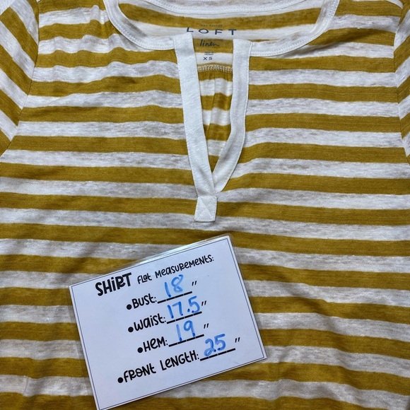 LOFT Linen Women’s V Neck Yellow/cream Striped 3/4 Sleeve Top XS.EUC - Picture 12 of 12
